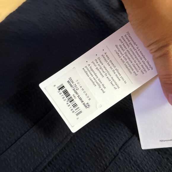 7 Diamonds 4 Way Stretch Shirt Mens XXL Navy Button Up Short Sleeve Bennet NWT - Picture 5 of 8